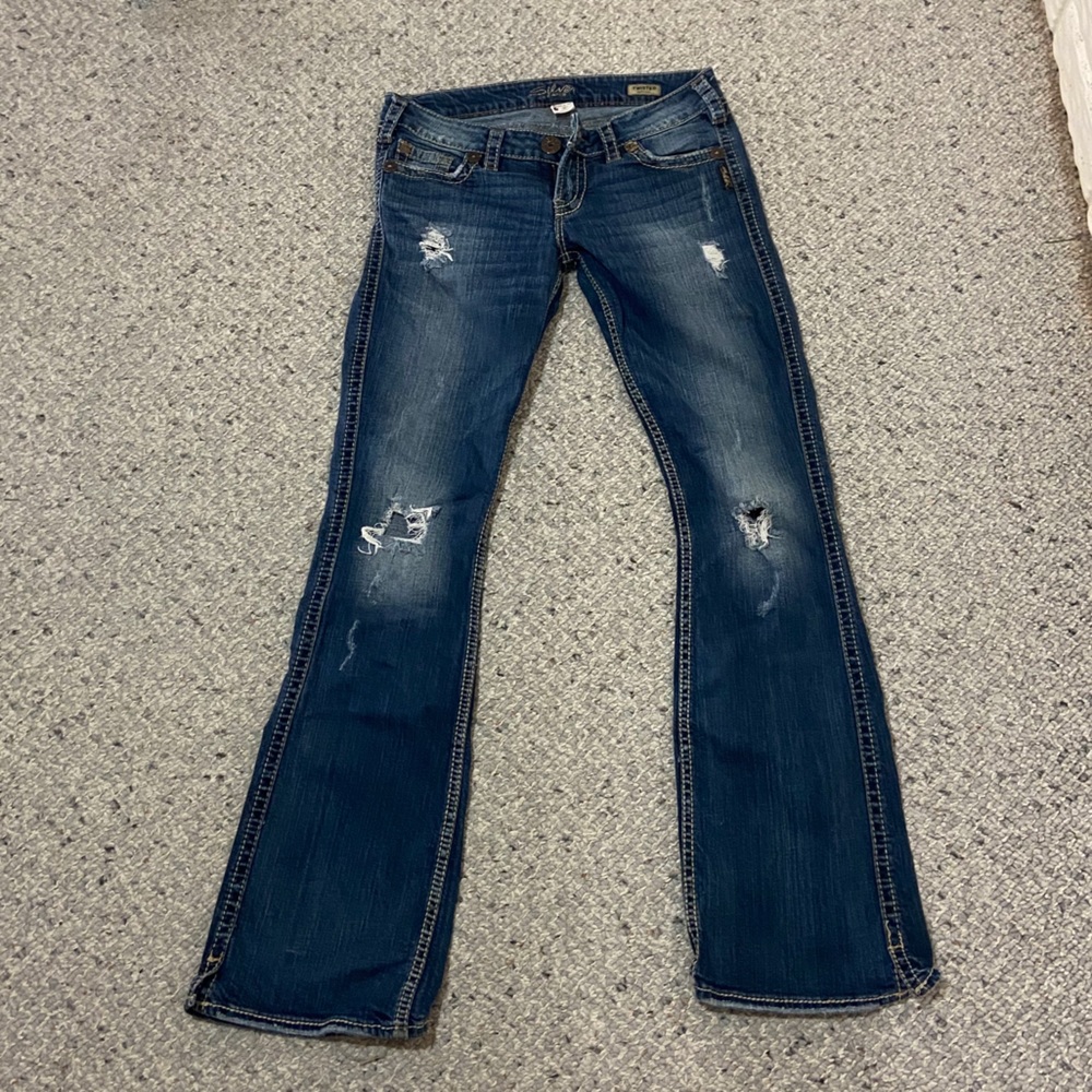 Silver Bootcut Ripped Jeans
